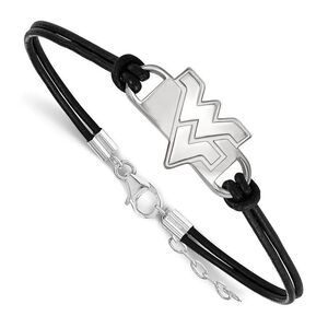 Sterling Silver West Virginia Univ. Sm Leather Bracelet, 7 Inch
